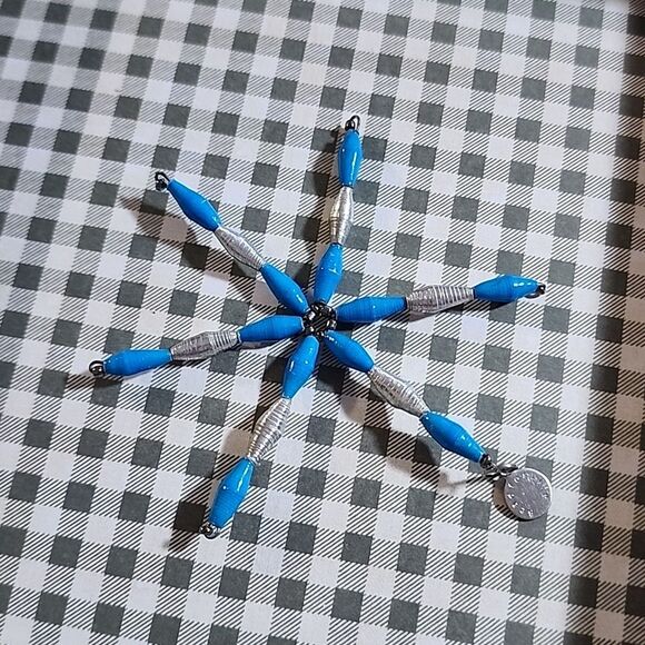 BeadforLife Star Ornament Made in Uganda Blue & Silver - Picture 1 of 3